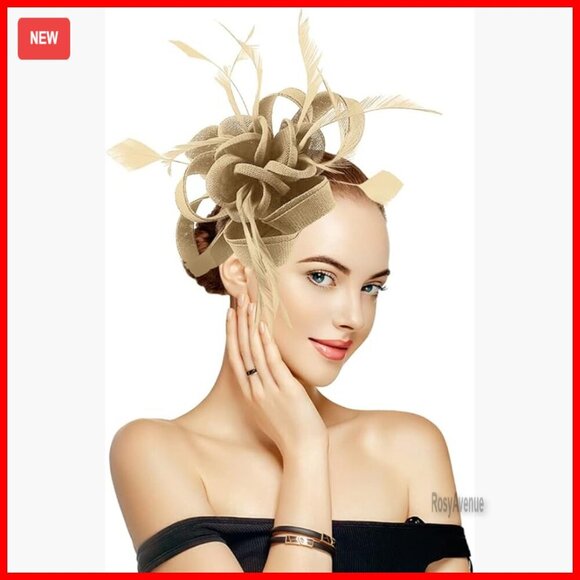 Handmade Derby Fascinator Hat with Feathers, Adjustable Headband & Clips main image 5
